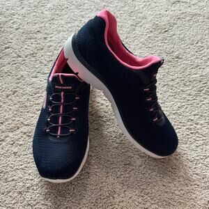 Skechers Summits Cool Slip On Sneakers Bungee Laces Women's Size 8.5 Navy Pink